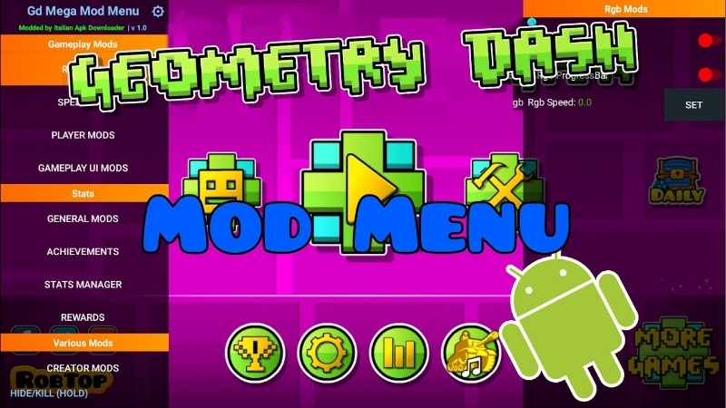 Tải Geometry Dash MOD (Vô Hạn Tiền, Menu, Bất Tử) v2.2.143 2 Những Tính Năng Của Hack Geometry Dash